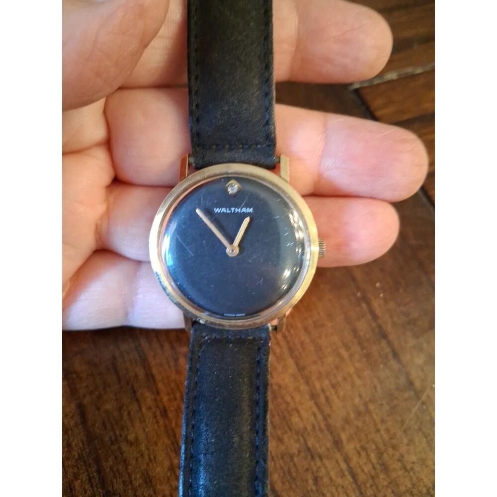 WALTHAM WRISTWATCH Black Dial Circa 1960's NOT WORKING Swiss Made